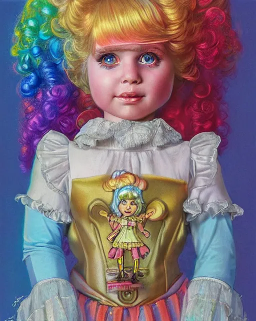 Image similar to 1 9 8 0 s doll rainbow brite portrait | highly detailed | very intricate | symmetrical | whimsical and magical | soft cinematic lighting | award - winning | closeup portrait | painted by donato giancola and mandy jurgens and charlie bowater | pastel color palette | featured on artstation