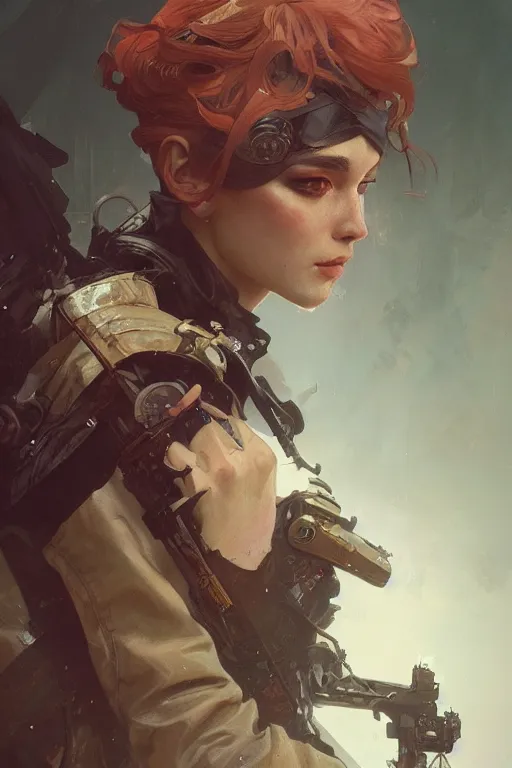 Image similar to A full portrait of a beautiful post apocalyptic commissar, intricate, elegant, highly detailed, digital painting, artstation, concept art, smooth, sharp focus, illustration, art by Krenz Cushart and Artem Demura and alphonse mucha