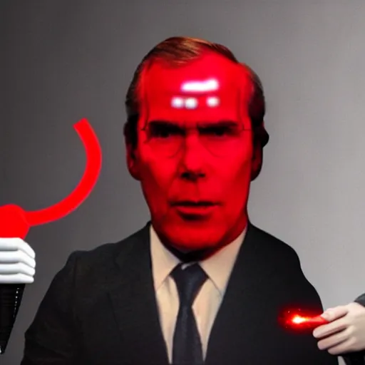 Image similar to Jeb Bush as a sith lord, holding a red lightsaber