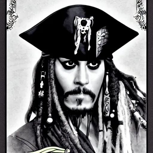 Prompt: Captain Jack Sparrow in the style of a 1980s school yearbook photo