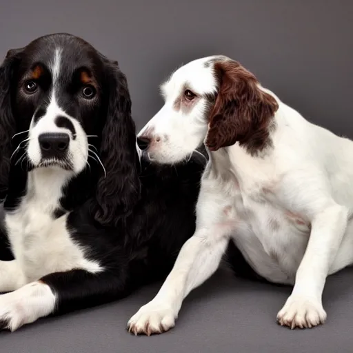 Image similar to a young springer spaniel dog with an old one