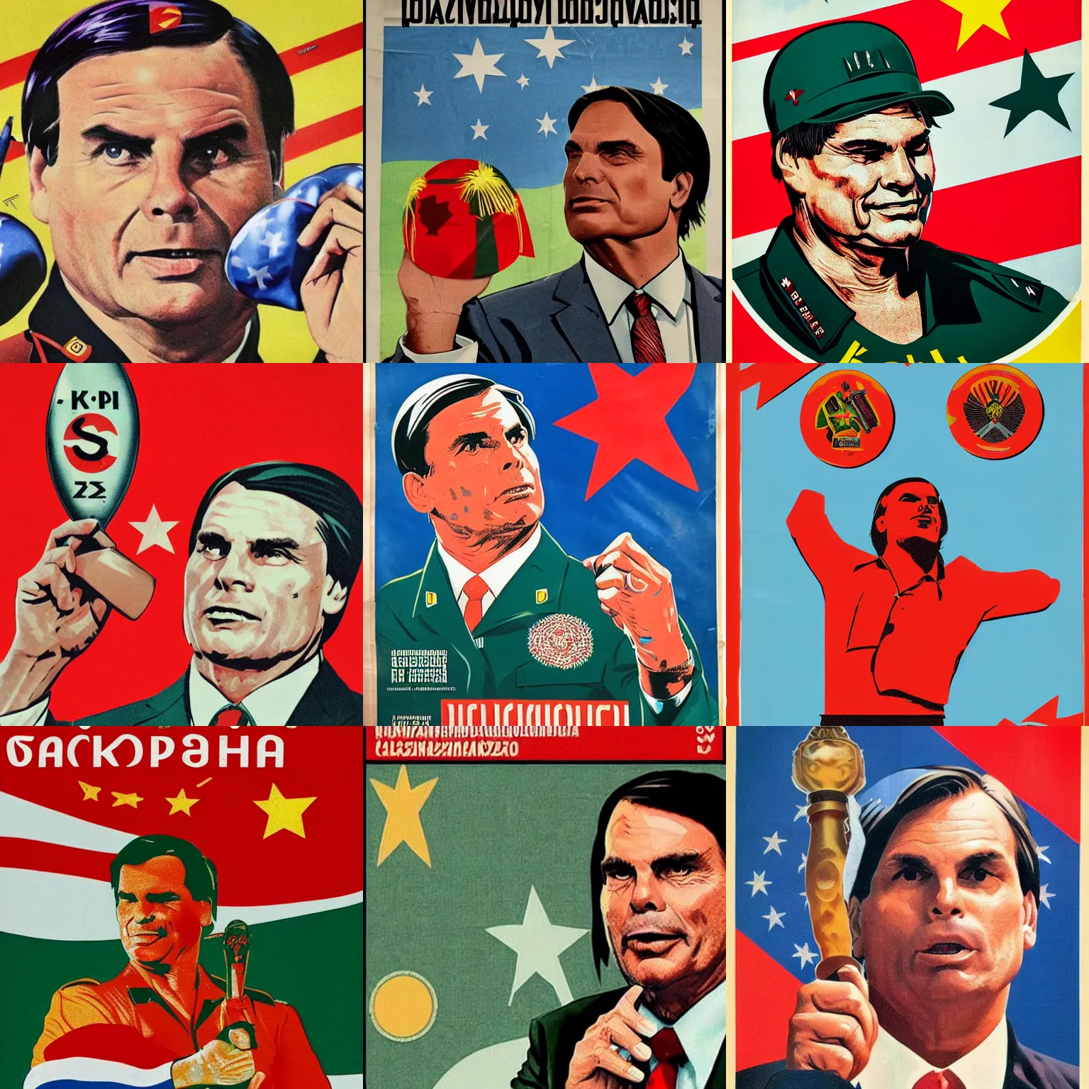 Prompt: bolsonaro using oshanka, communist propaganda, soviet poster