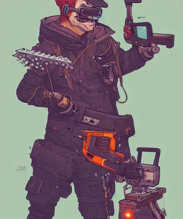 Prompt: a portrait of a cyberpunk corgi holding a chainsaw, fantasy, elegant, digital painting, artstation, concept art, matte, sharp focus, illustration, art by josan gonzalez