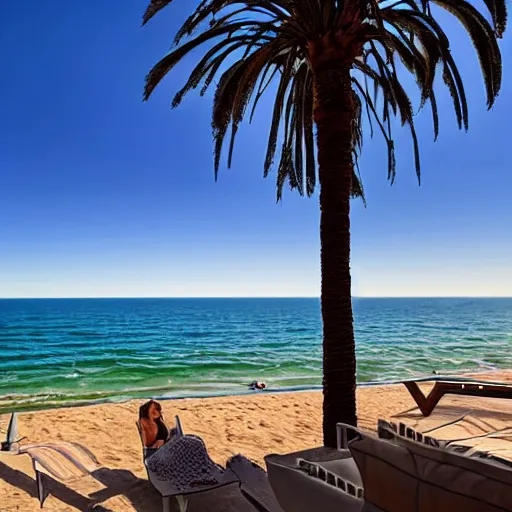 Image similar to the view from santa monica beach from a modern villa, 4k, high detail, high-resolution photograph, professional photography, ultra-detail, hyper realistic