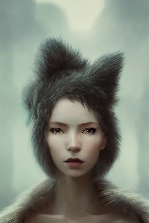 Image similar to A fancy portrait of an attractive hybrid women with fur by Greg Rutkowski, beeple, Sung Choi, Mitchell Mohrhauser, Maciej Kuciara, Johnson Ting, Maxim Verehin, Peter Konig, final fantasy, macro lens , 8k photorealistic, cinematic lighting, HD, high details, dramatic, dark atmosphere, trending on artstation