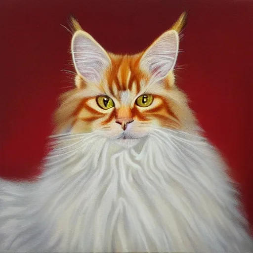 Image similar to Portrait Oil Painting, Ginger Maine-Coon with a white fluff wearing a sombrero sombrero