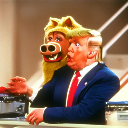 Image similar to donald trump cast as alf, still from alf 1 9 8 6, 8 k, high detail,