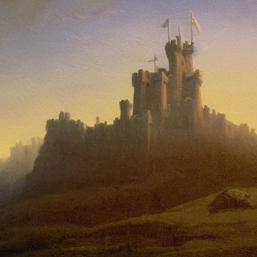 Image similar to a painting of a castle, in the style casper david friedrich.