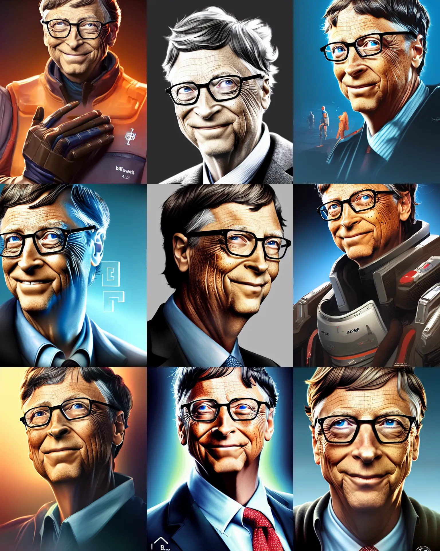 Prompt: bill gates as an apex legends character digital illustration portrait design by, mark brooks and brad kunkle detailed, gorgeous lighting, wide angle action dynamic portrait