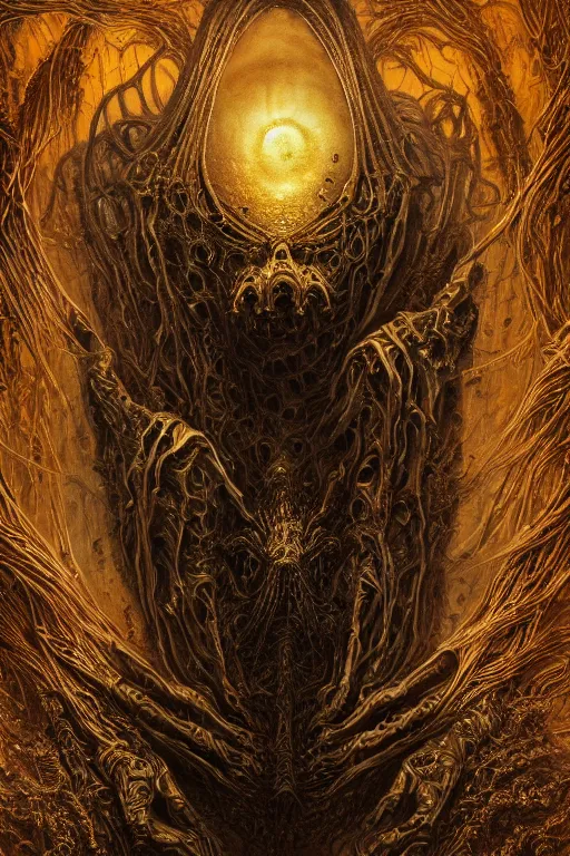 Prompt: majestic hive mind, scorn themed dark sf biomechanical, intricate artwork masterpiece, ominous, matte painting movie poster, golden ratio, trending on cgsociety, intricate, epic, trending on artstation, by h. r. giger and zdizslaw beksinski, highly detailed, vibrant, production cinematic character render, ultra high quality model