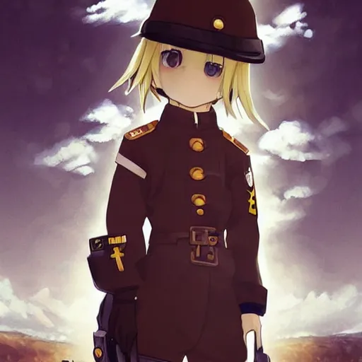 Image similar to beautiful little blonde boy in nazi uniform. made in abyss art style, inspired by kris from deltarrune, cute detailed artwork, anatomically correct, soft details, ilya kuvshinov, reflection, perfect composition, portrait, illumination, digital art, detailed anime soft face, symmetrical face, western comic, illustration, realistic, red