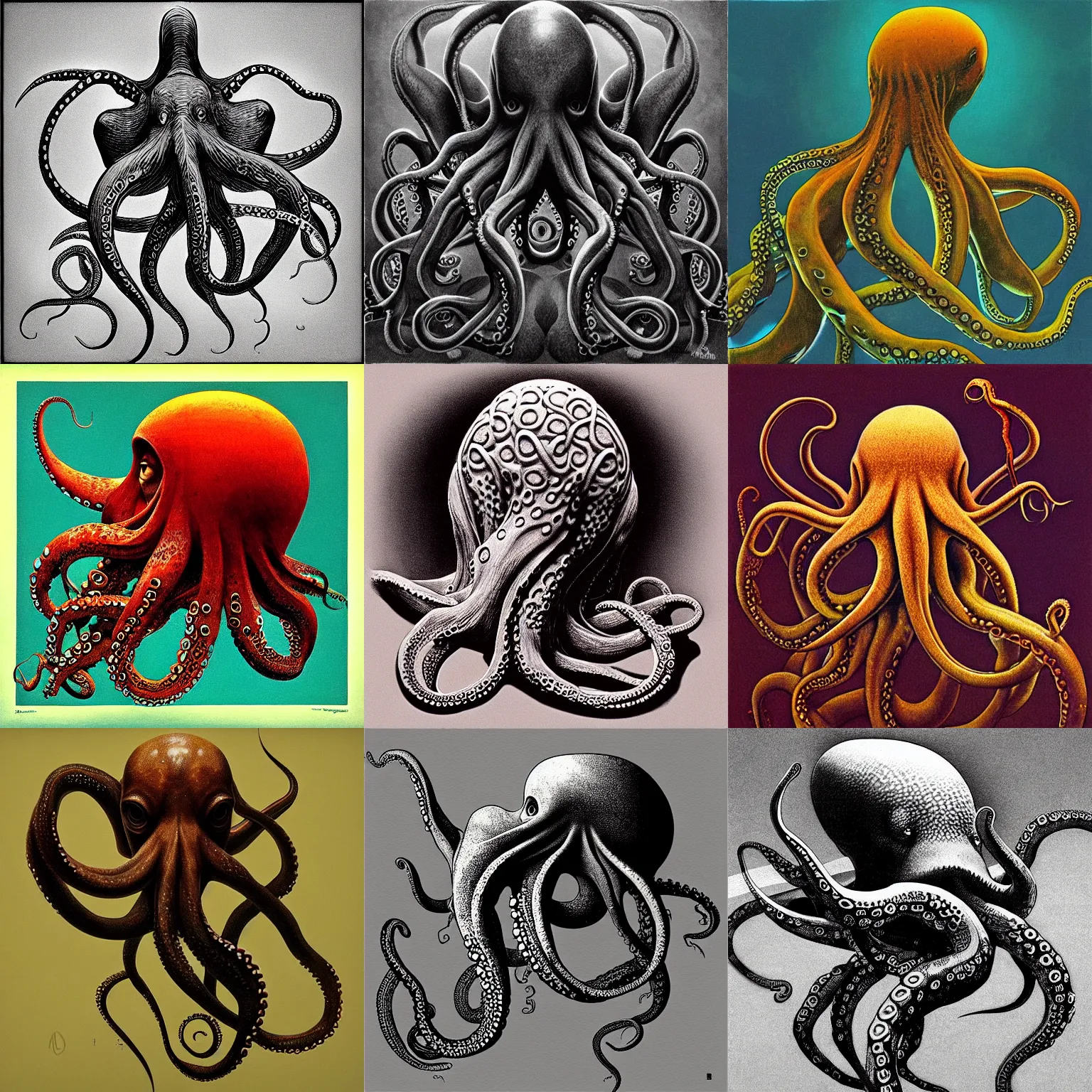 Prompt: logo profile photo of an octopus by! beksinski!, mc escher tessellation, artstation