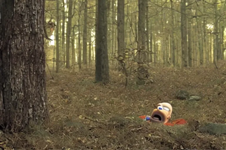 Image similar to A still of Homer Simpson in The Blair Witch Project,