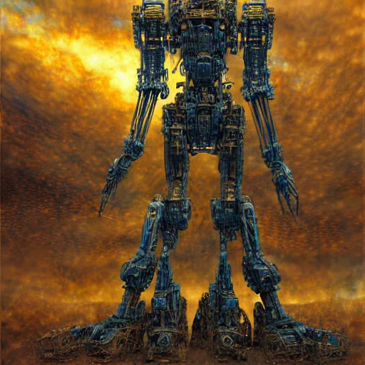 Image similar to mecha centaur, atmospheric lighting, painted, intricate, golden and blue hour, ultra detailed by peter gric, giger, enki bilal