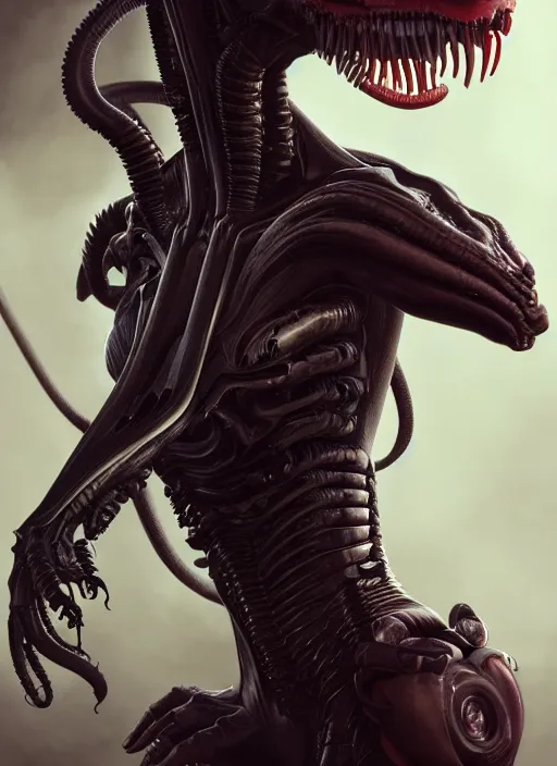 Image similar to xenomorph vogue portrait, artstation, cgsociety, dramatic studio lighting, very detailed, high contrast, intricate, detailed illustration, by artgerm and greg rutkowski and alphonse mucha, octane render, unreal engine, hyperrealism
