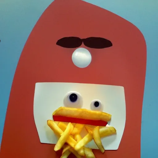 Image similar to [ a french fry chip ] shaped like stephen fry as a pixar character hybrid intercross mix