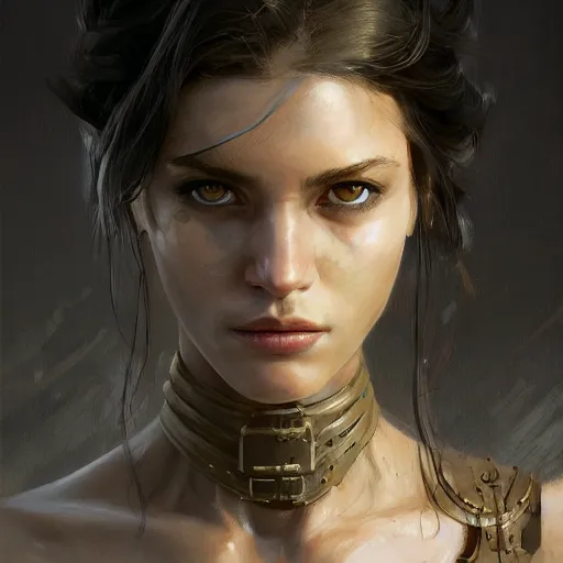 Prompt: a professional painting of a beautiful young female, partially clothed in battle armor, olive skin, long dark hair, beautiful bone structure, upper body, symmetrical facial features, intricate, elegant, digital painting, concept art, smooth, sharp focus, illustration, from Metal Gear, by Ruan Jia and Mandy Jurgens and Greg Rutkowski and Artgerm and William-Adolphe Bouguerea and artgerm-n 9