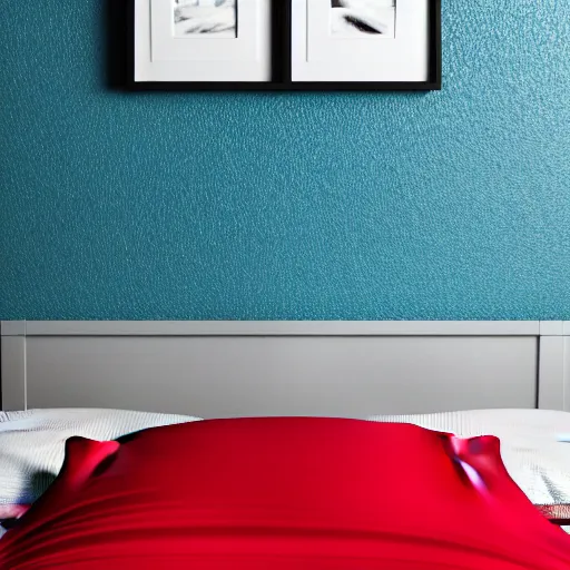Image similar to photorealistic photo of a red t - shirt laying on a bed, displayed, magazine photo