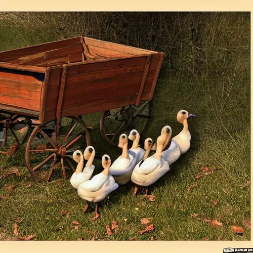 Image similar to a wagon pulled by ducks, photo, highly detailed, 4k