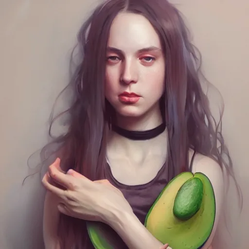 Prompt: ennie award winner lauren walsh lovingly cradling an avacado, fullbody, ultra high detailed, oil painting, greg rutkowski, charlie bowater, yuumei, yanjun cheng, lauren walsh, unreal 5, daz, hyperrealistic, octane render, rpg portrait, dynamic lighting, fantasy art, beautiful face