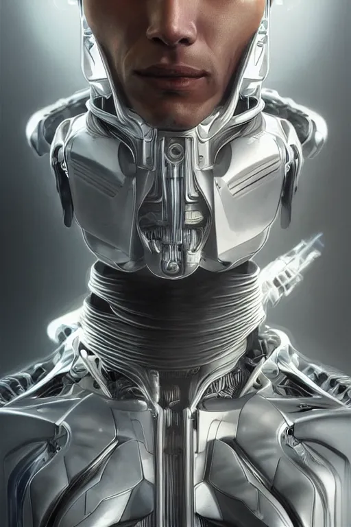 Image similar to gorgeous longshot photo of a cyborg man in the movie I Robot, intricate, elegant, highly detailed, artstation, concept art, smooth, sharp focus, illustration, art by artgerm and moebius and alphonse mucha