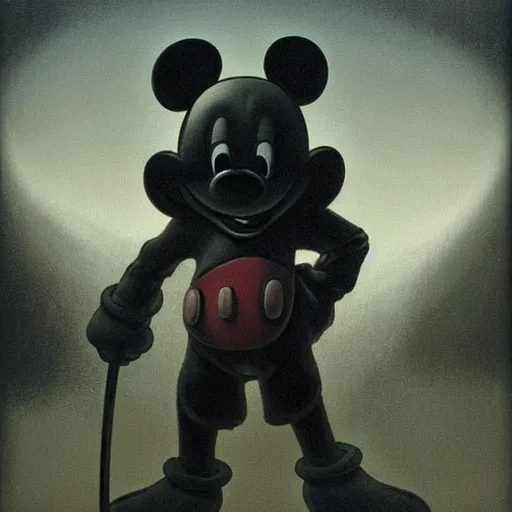 Prompt: Mickey mouse as a dark souls boss by zdzisław beksiński