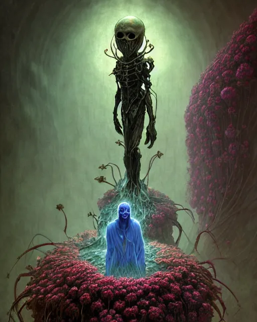 Image similar to the platonic ideal of flowers, rotting, insects and praying of cletus kasady carnage thanos davinci dementor wild hunt chtulu mandelbulb spirited away doctor manhattan bioshock, caustic, ego death, decay, dmt, psilocybin, concept art by randy vargas and greg rutkowski and zdzisław beksinski