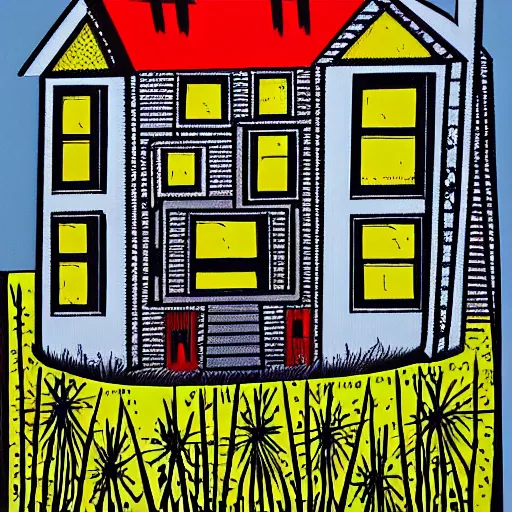 Prompt: The Haunted House on the Hill by Howard Arkley.