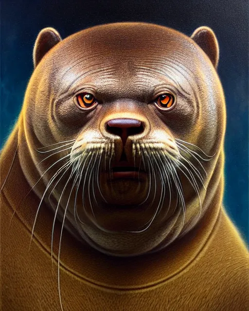 Image similar to detailed portrait of nick offerman as otter hybrid by tomasz alen kopera and peter mohrbacher and johanna martine! and margaret keane! coherent luminescent