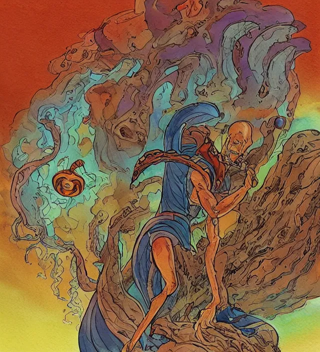 Image similar to a watercolor ink painting of scooby - doo as the primordial eldritch god of natural - disasters in the style of jean giraud in the style of moebius trending on artstation deviantart pinterest detailed realistic hd 8 k high resolution