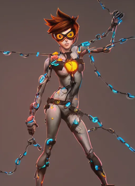 full body painting of tracer from overwatch, in style