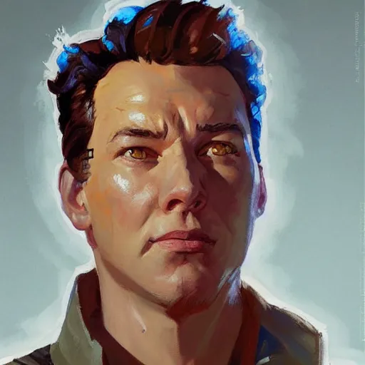Image similar to greg manchess portrait painting of partially armored ghostbuster peter venkman overwatch character, medium shot, asymmetrical, profile picture, organic painting, sunny day, matte painting, bold shapes, hard edges, street art, trending on artstation, by huang guangjian and gil elvgren and sachin teng