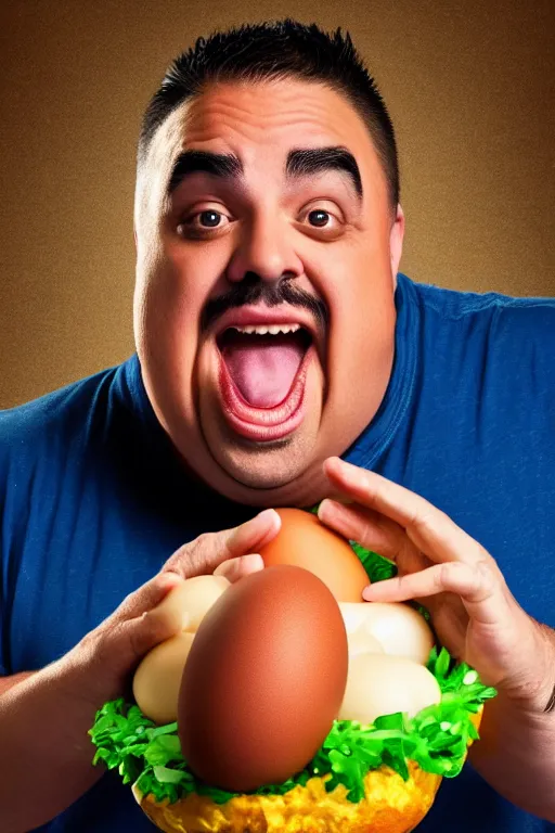 Image similar to 📷 gabriel iglesias comedian the egg 🥚, made of food, head portrait, dynamic lighting, 4 k