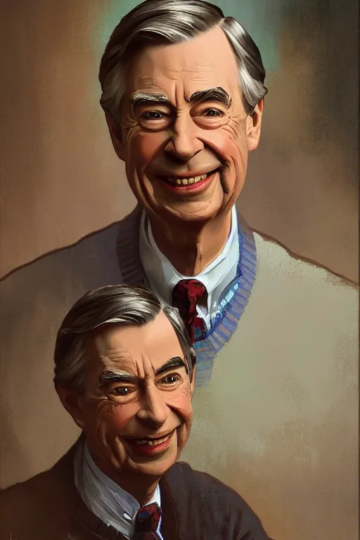 Image similar to Mister Rogers portrait by Stanley Artgerm Lau, greg rutkowski, thomas kindkade, alphonse mucha, loish, norman Rockwell