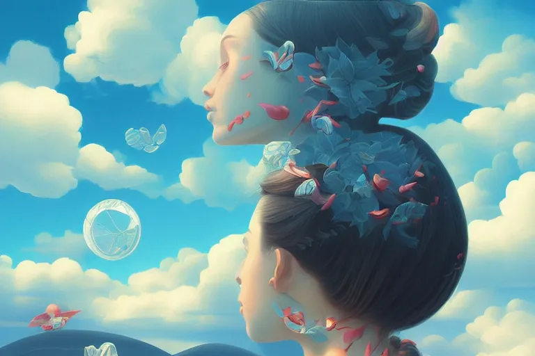 Image similar to daydreaming by ross tran, detailed painting, pop surrealism, a vivid landscape, a simple vector based illustration, minimalist, an ultrafine detailed painting by rafal olbinski, airbrush art, artgerm, very detailed, skeuomorphic, behance contest winner