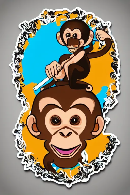 Image similar to Portrait of a Monkey with a cigarette, mafia, gangster, sticker, colorful, illustration, highly detailed, simple, smooth and clean vector curves, no jagged lines, vector art, smooth