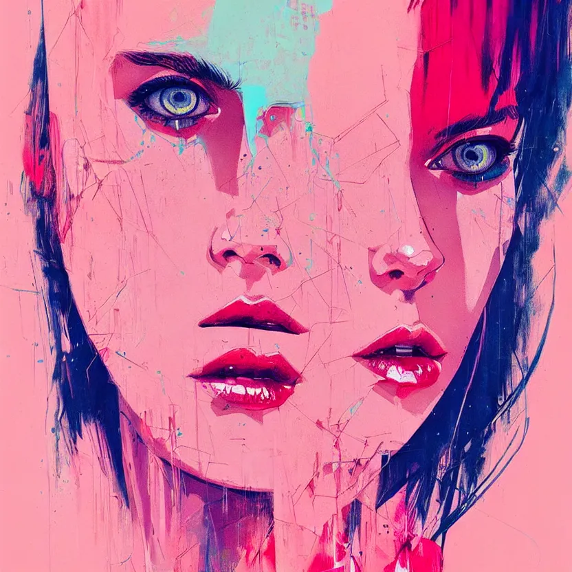 Image similar to close up portrait painting of a female in nineties street styling, concept art, intricate details, aesthetically pleasing pastel colors, art by conrad roset