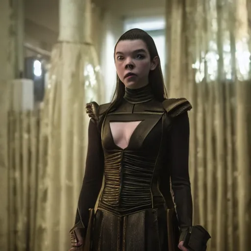 Prompt: Anya Taylor-Joy in Mortal Komatsu 11 as the kill chess queen