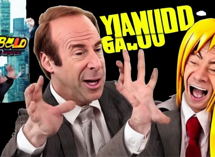 Image similar to youtube thumbnail saul goodman reacting to naruto