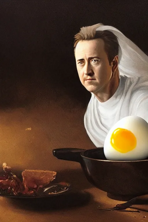 Prompt: a boiled egg with edward norton's face in the egg, highly detailed, dramatic lighting, concept art by caravaggio and greg rutkowski and artgerm