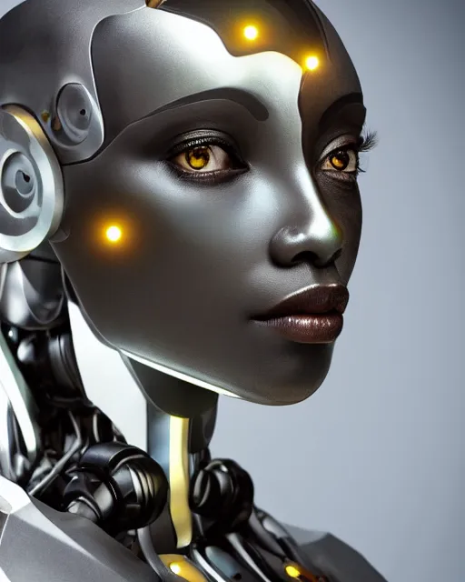 Image similar to centered portrait of soulful young shari headly as a solarpunk mecha humanoid robotic parts with bright led lights, real human face, pudica gesture bouguereau style, in white room, ultra - realistic and intricate, soft portrait shot 8 k