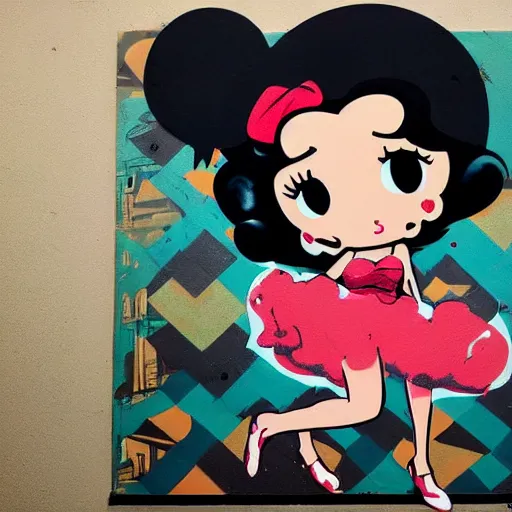 Image similar to betty boop painting, matte paint, street art, by sachin teng x supreme : 5 marijuana, graffiti, smoke, hard edges, geometric shapes, by sachin teng : 6