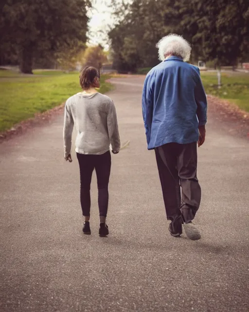 Image similar to a portrait of einstein and modi walking whilst holding hands, highly detailed, trending on artstation, bokeh, 9 0 mm, f / 1. 4