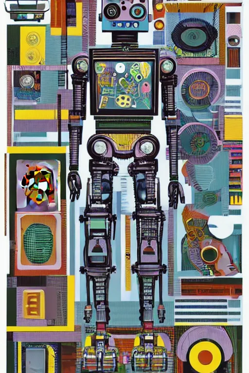 Image similar to a diagram of a robot body with various parts, cyberpunk art by eduardo paolozzi, behance contest winner, computer art, greeble, steampunk, poster art, james turrell, robert rauschenberg, andy warhol, pop art, czechoslovakia, surrealism, milton glaser, graphic design