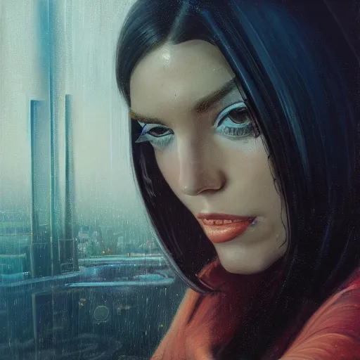 Image similar to detailed face of a woman, clockwork, moment, tectonic sky, skydome, bullet train, turbines, utopian, tech noir, wet reflections, prism, atmospheric, ambient, pj crook, syd mead, livia prima, artgerm, greg rutkowski, nick alm, casey baugh