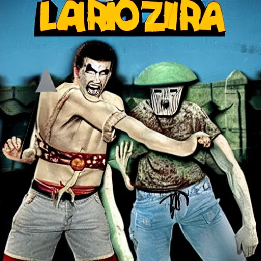 Image similar to El Santo and La Larka fighting zombies