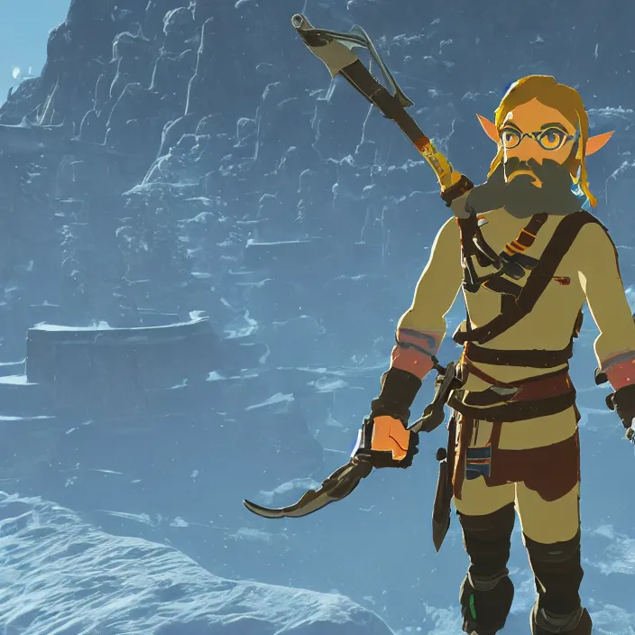 Prompt: Gordon Freeman in The Legend of Zelda Breath of the Wild, detailed screenshot