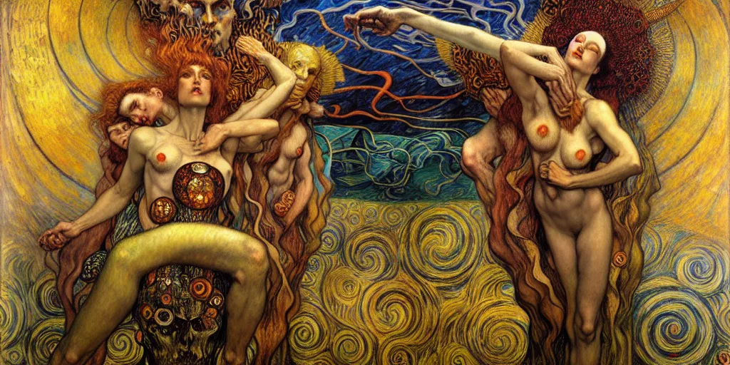 Image similar to Divine Chaos Engine by Karol Bak, Jean Delville, William Blake, Gustav Klimt, and Vincent Van Gogh, symbolist, visionary