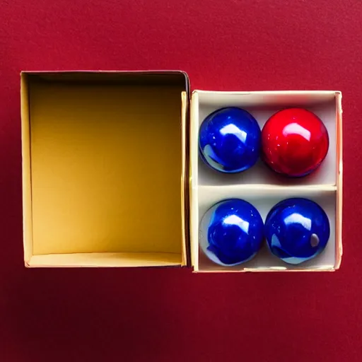 Prompt: sapphire spheres on a red cube