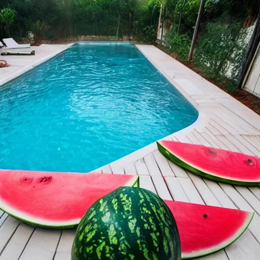 Prompt: swimming pool filled with watermelon